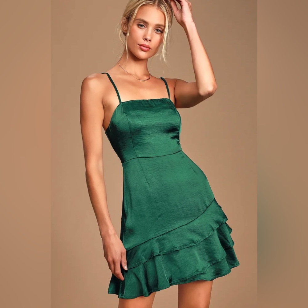 Lulus Emerald Green Ruffle Mini Dress